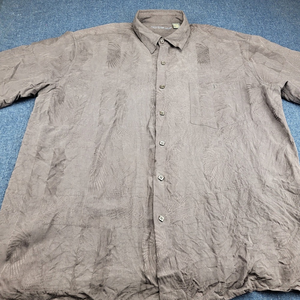 Tori Richard Mens XL Silk Short Sleeve Button Up Shirt Brown Tropical Jacquard